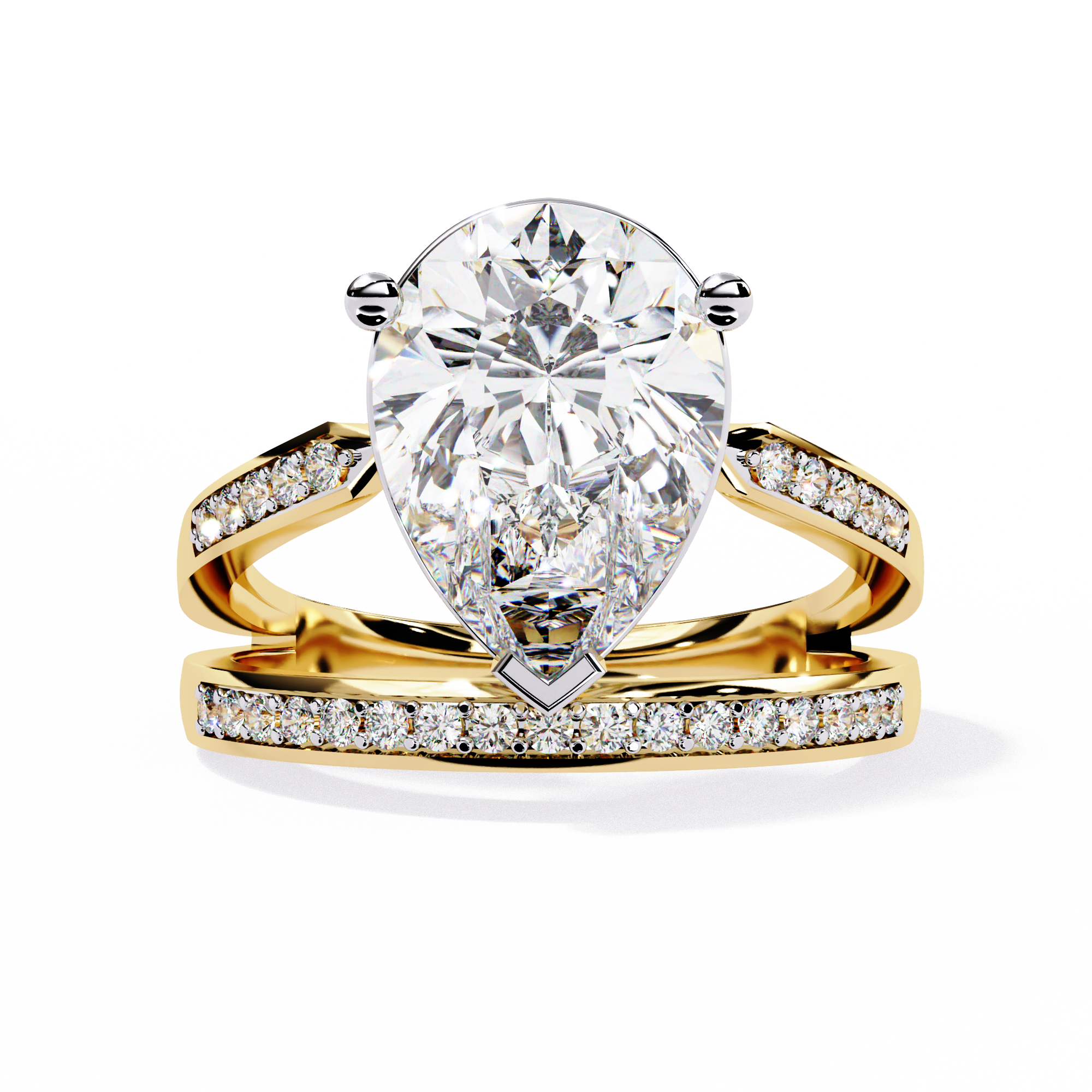 Solitairekart 5.78 ct Lab Grown Diamond Halo Pear Cut Ring in 14k Yellow Gold.